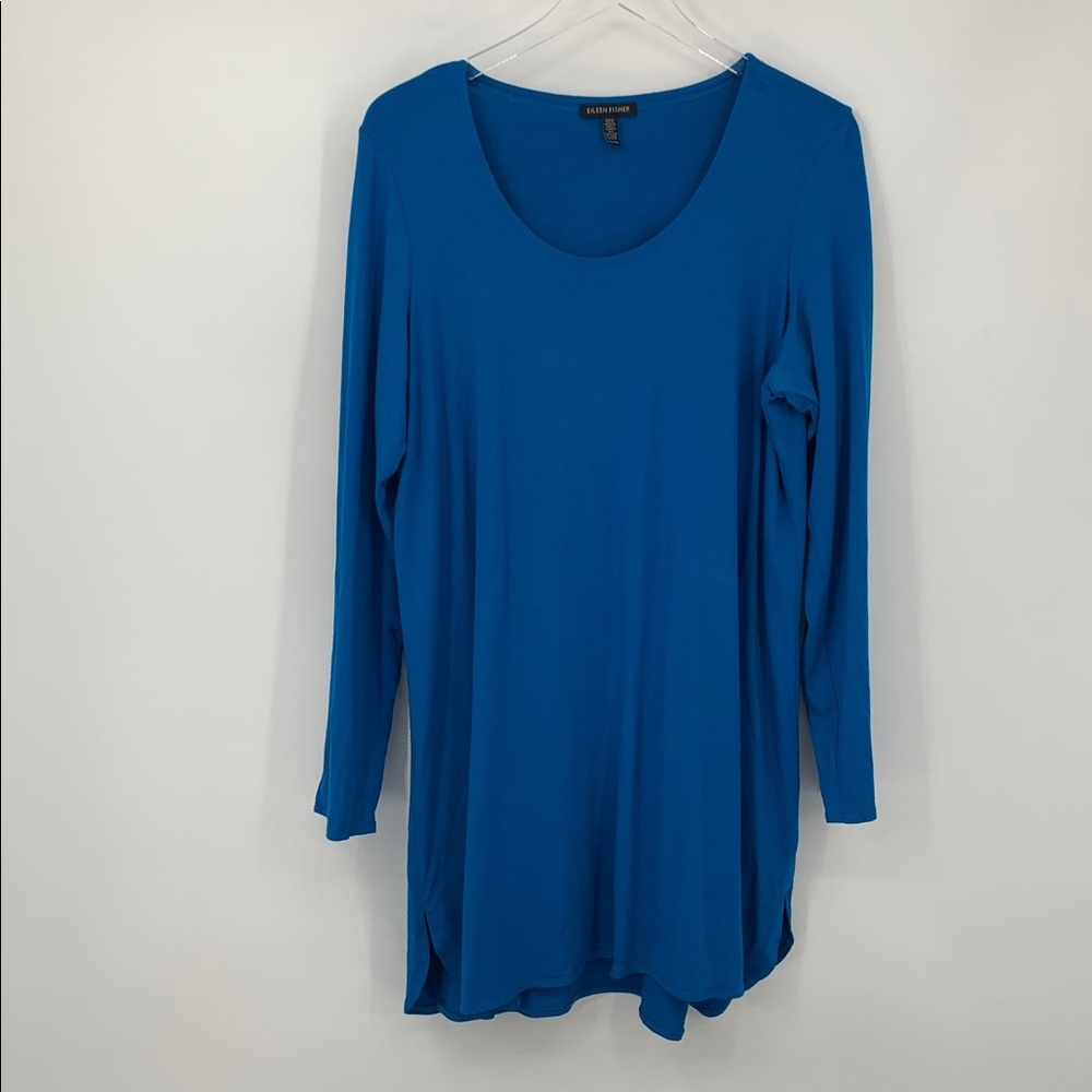 Eileen Fisher a-line knit tunic top shirt blouse stretch electric blue scoop XL